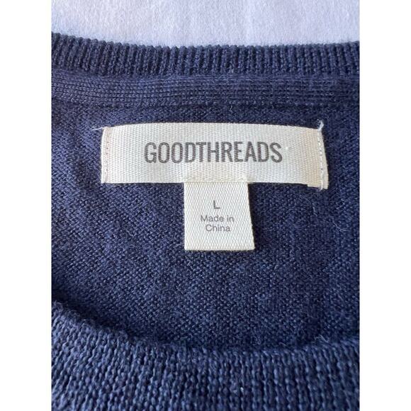 Goodthreads Men's Size L Wool Blend Striped Sweater Navy Blue Pullover Winter - Picture 4 of 9